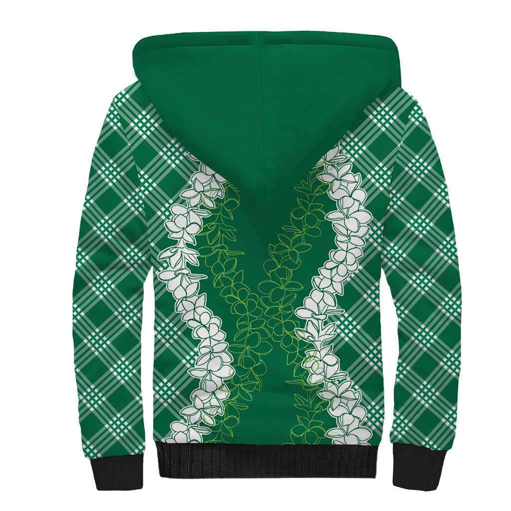 Hawaii Aloha Plumeria Lei Green Palaka Sherpa Hoodie - Polynesian Pride