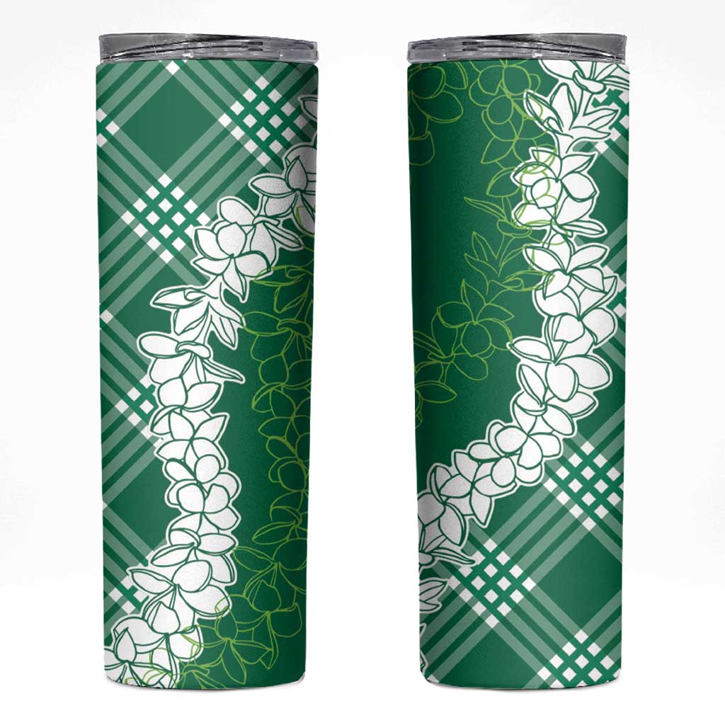 Hawaii Aloha Plumeria Lei Green Palaka Skinny Tumbler - Polynesian Pride