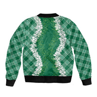 Hawaii Aloha Plumeria Lei Green Palaka Sleeve Zip Bomber Jacket LT7 - Polynesian Pride