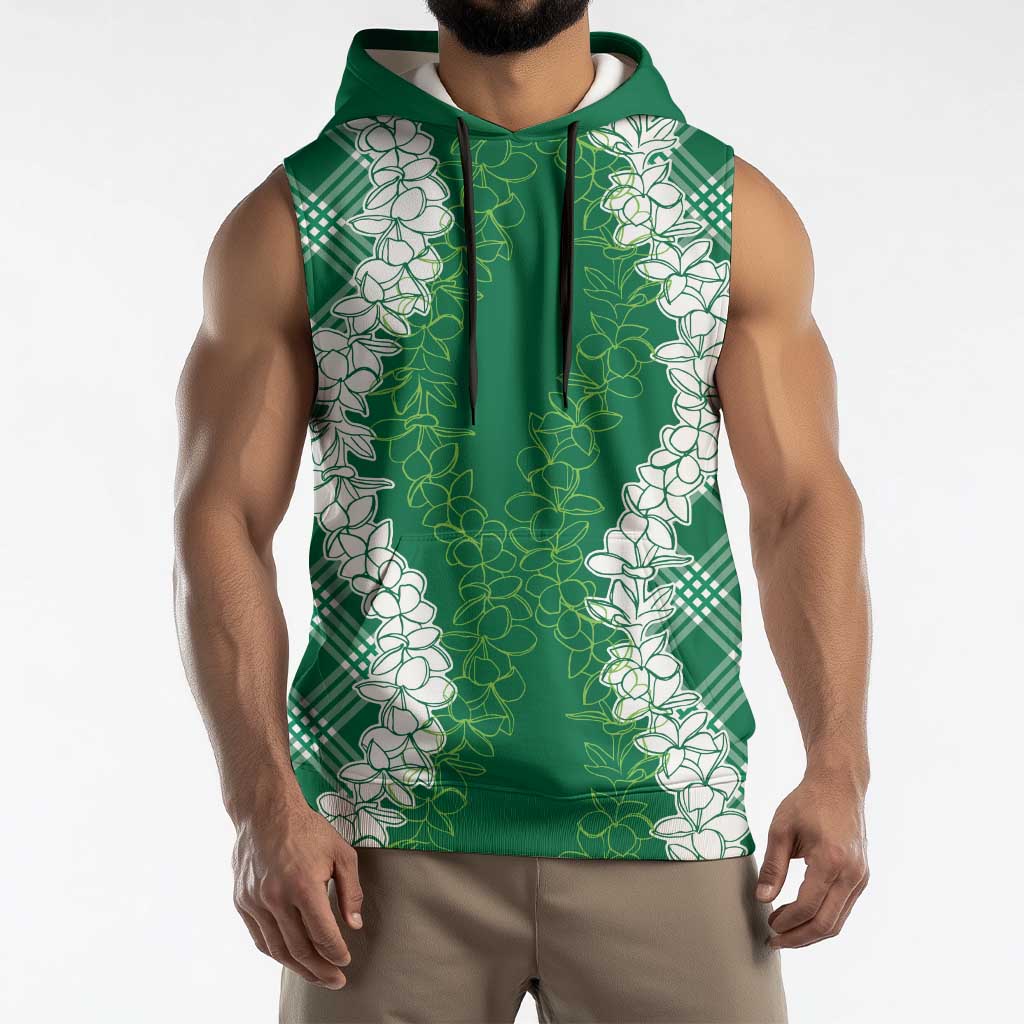 Hawaii Aloha Plumeria Lei Green Palaka Sleeveless Hoodie - Polynesian Pride