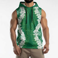 Hawaii Aloha Plumeria Lei Green Palaka Sleeveless Hoodie - Polynesian Pride