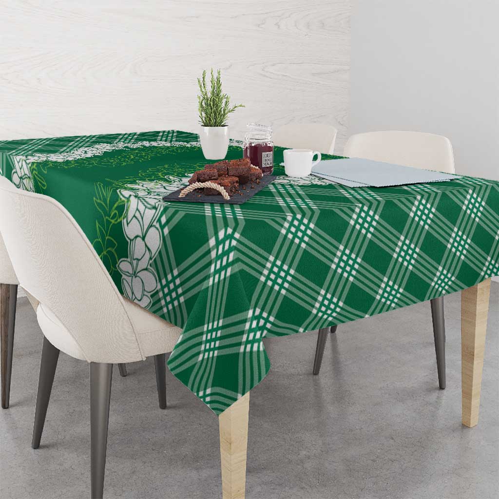 Hawaii Aloha Plumeria Lei Green Palaka Tablecloth - Polynesian Pride