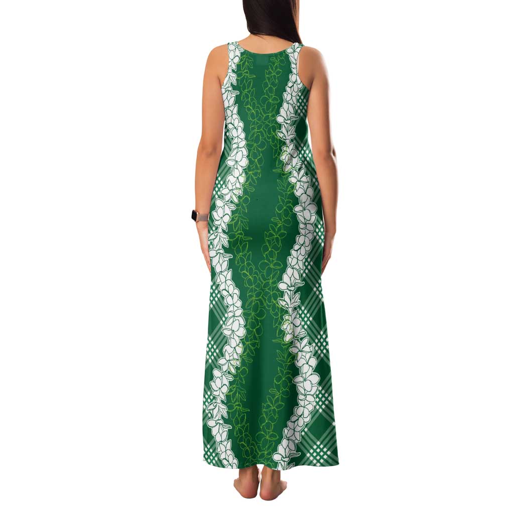 Hawaii Aloha Plumeria Lei Green Palaka Tank Maxi Dress - Polynesian Pride