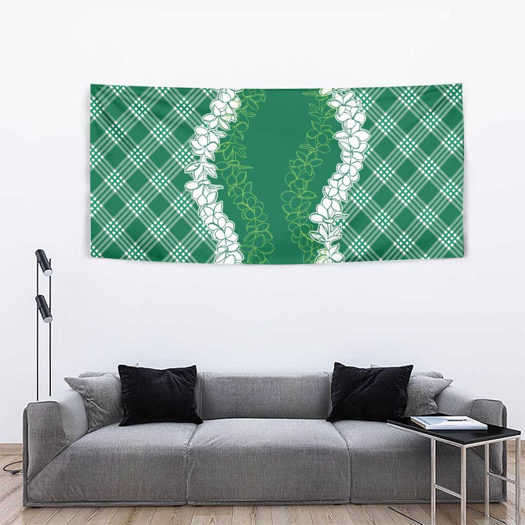 Hawaii Aloha Plumeria Lei Green Palaka Tapestry LT7 - Polynesian Pride