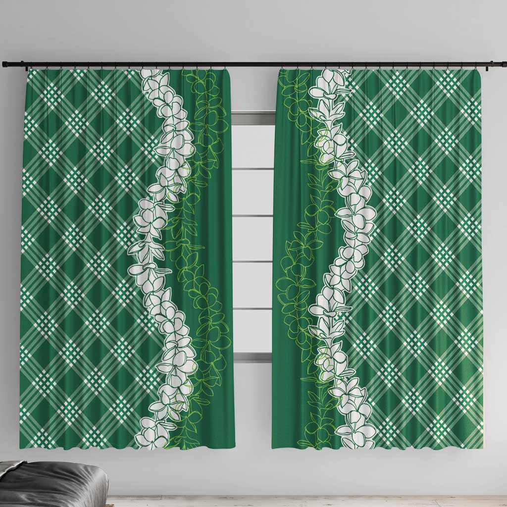 Hawaii Aloha Plumeria Lei Green Palaka Window Curtain LT7 With Hooks Green - Polynesian Pride