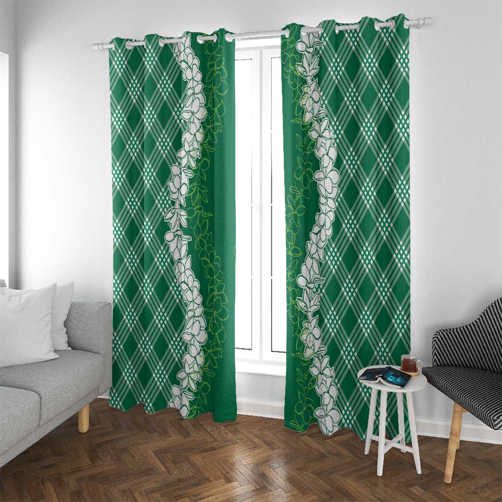 Hawaii Aloha Plumeria Lei Green Palaka Window Curtain LT7 With Grommets Green - Polynesian Pride
