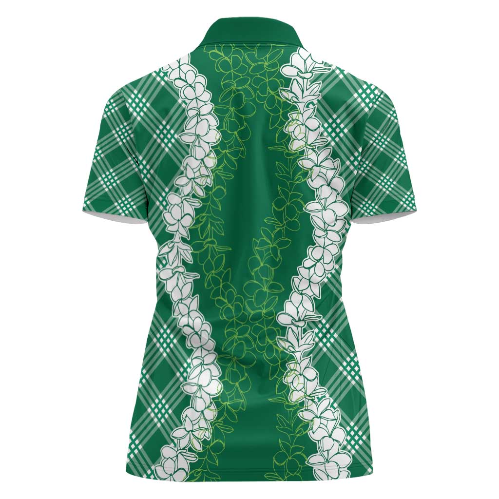 Hawaii Aloha Plumeria Lei Green Palaka Women Polo Shirt - Polynesian Pride