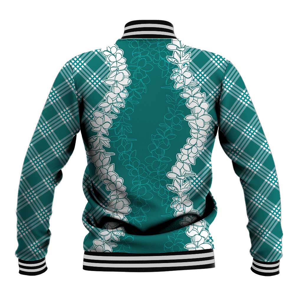 Hawaii Aloha Plumeria Lei Teal Palaka Baseball Jacket - Polynesian Pride