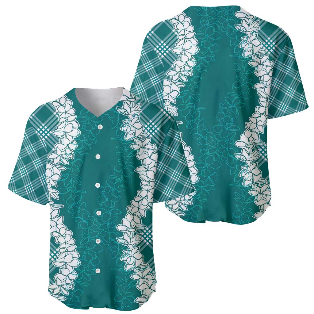 Hawaii Aloha Plumeria Lei Teal Palaka Baseball Jersey LT7 - Polynesian Pride