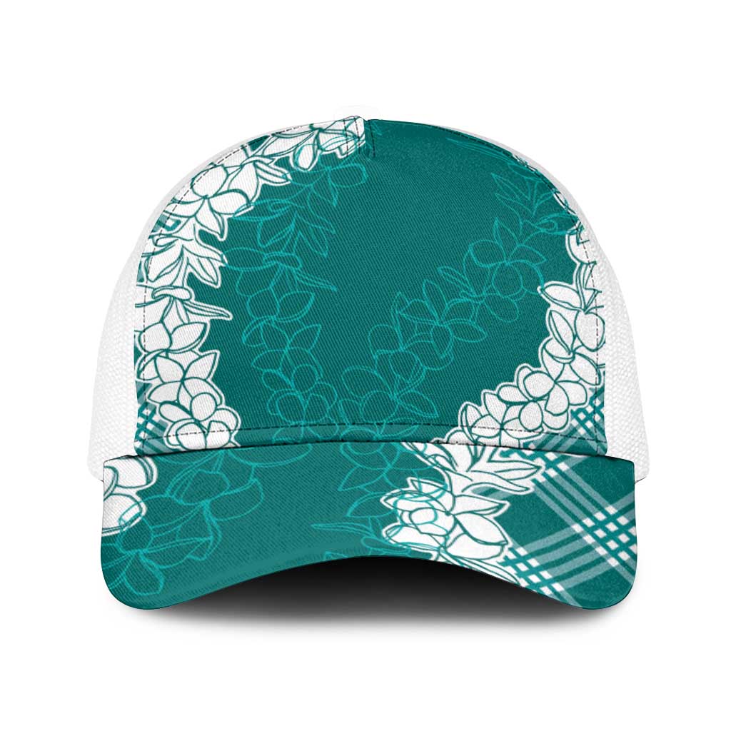 Hawaii Aloha Plumeria Lei Teal Palaka Baseball Net Cap - Polynesian Pride