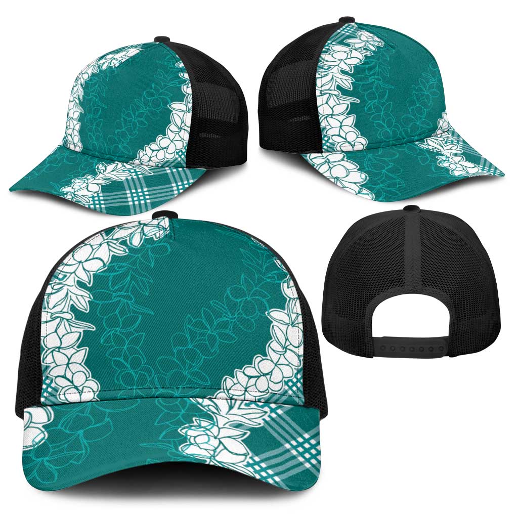 Hawaii Aloha Plumeria Lei Teal Palaka Baseball Net Cap - Polynesian Pride