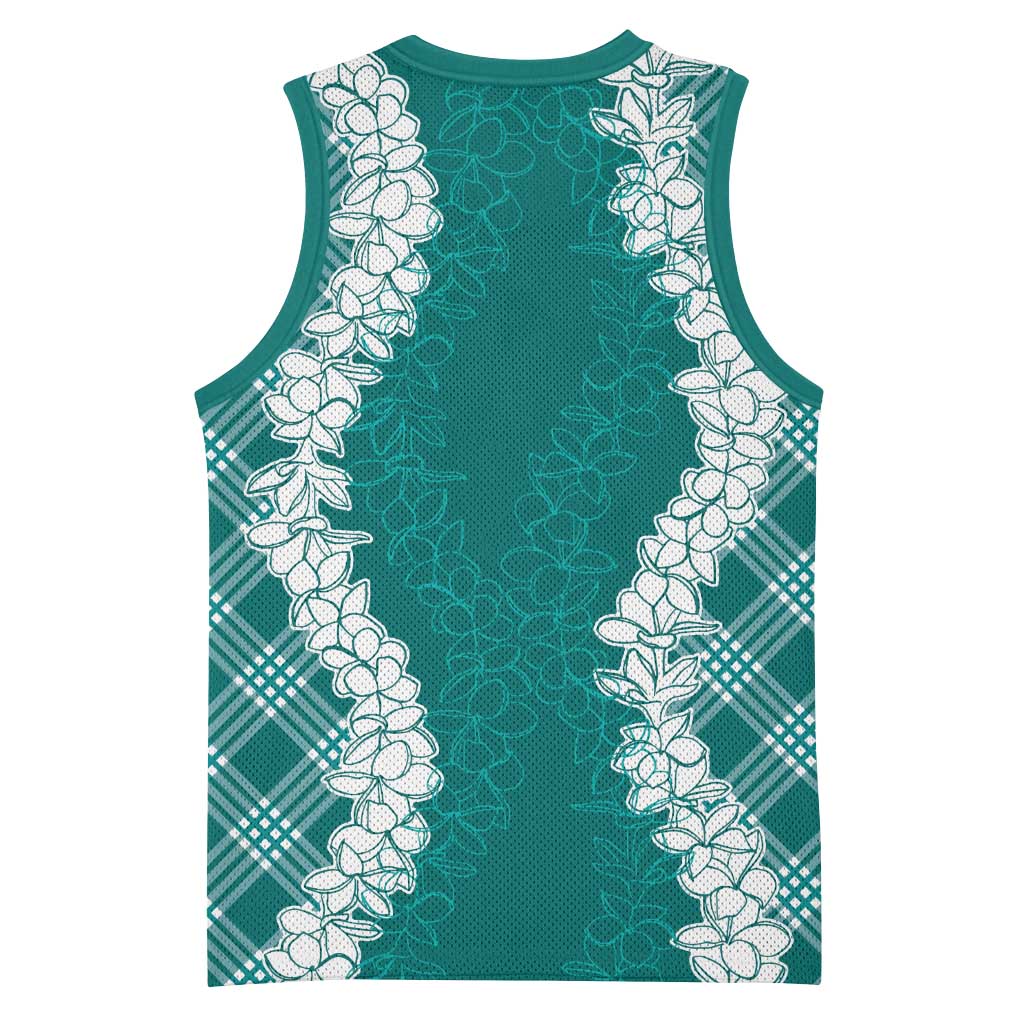 Hawaii Aloha Plumeria Lei Teal Palaka Basketball Jersey - Polynesian Pride