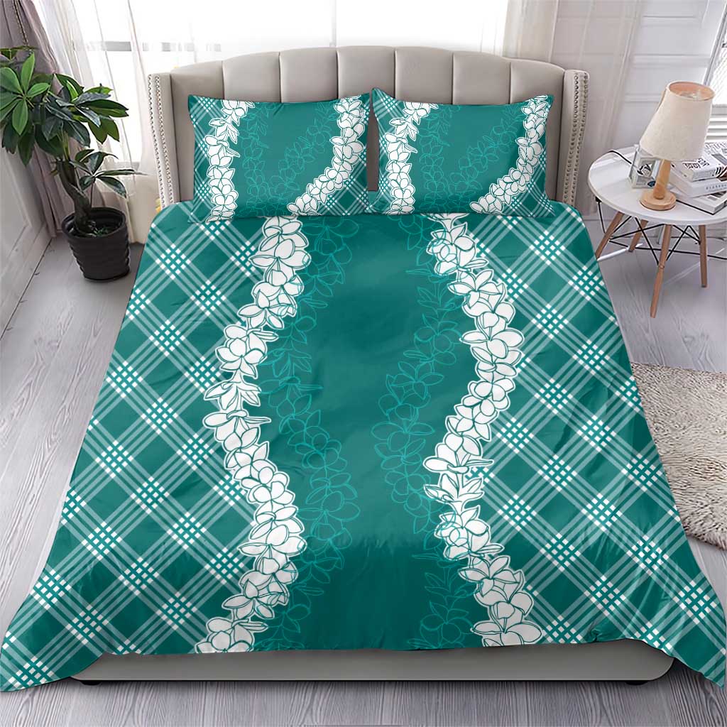 Hawaii Aloha Plumeria Lei Teal Palaka Bedding Set - Polynesian Pride