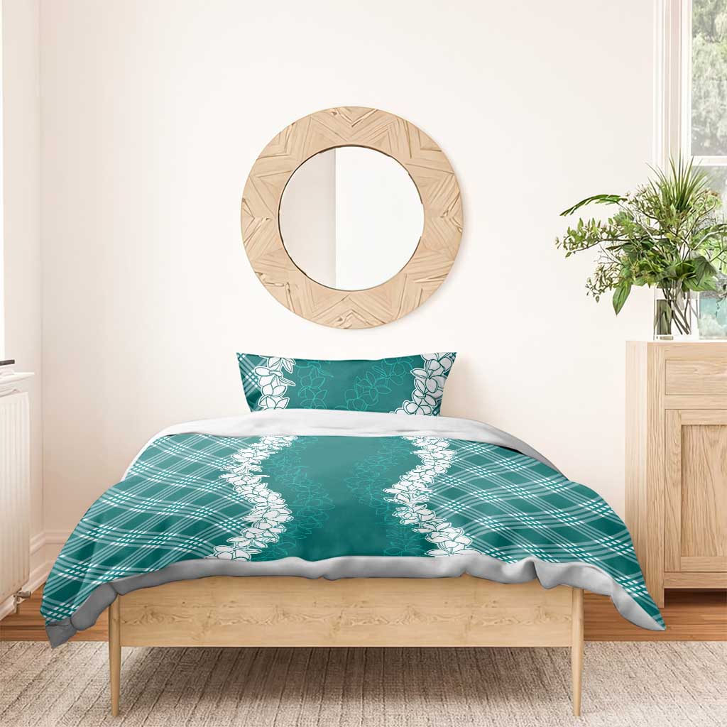Hawaii Aloha Plumeria Lei Teal Palaka Bedding Set - Polynesian Pride