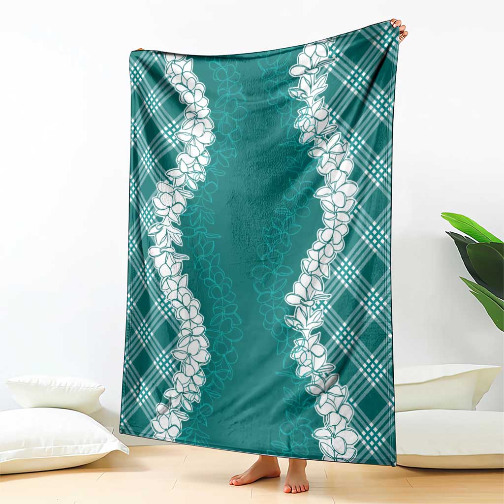 Hawaii Aloha Plumeria Lei Teal Palaka Blanket LT7 - Polynesian Pride