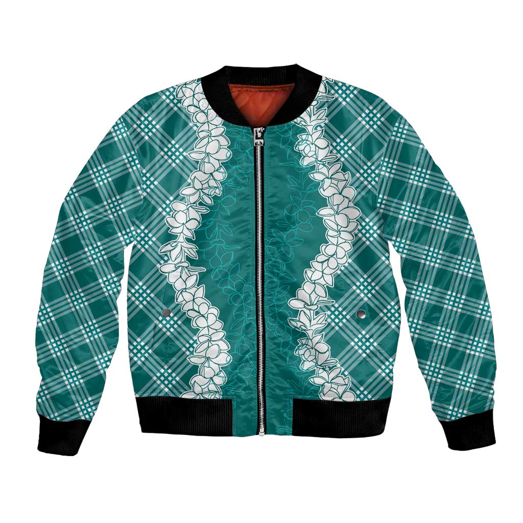 Hawaii Aloha Plumeria Lei Teal Palaka Bomber Jacket LT7 Unisex Teal - Polynesian Pride