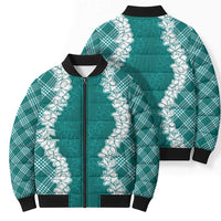 Hawaii Aloha Plumeria Lei Teal Palaka Bomber Puffer Jacket - Polynesian Pride