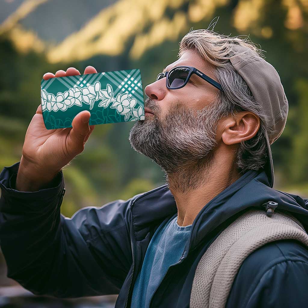 Hawaii Aloha Plumeria Lei Teal Palaka 4 in 1 Can Cooler Tumbler - Polynesian Pride