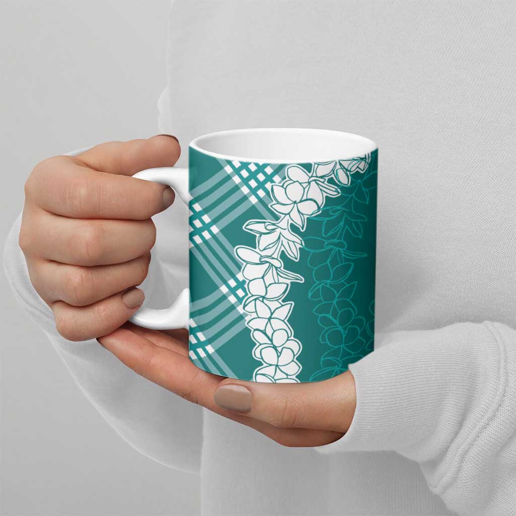 Hawaii Aloha Plumeria Lei Teal Palaka Ceramic Mug - Polynesian Pride