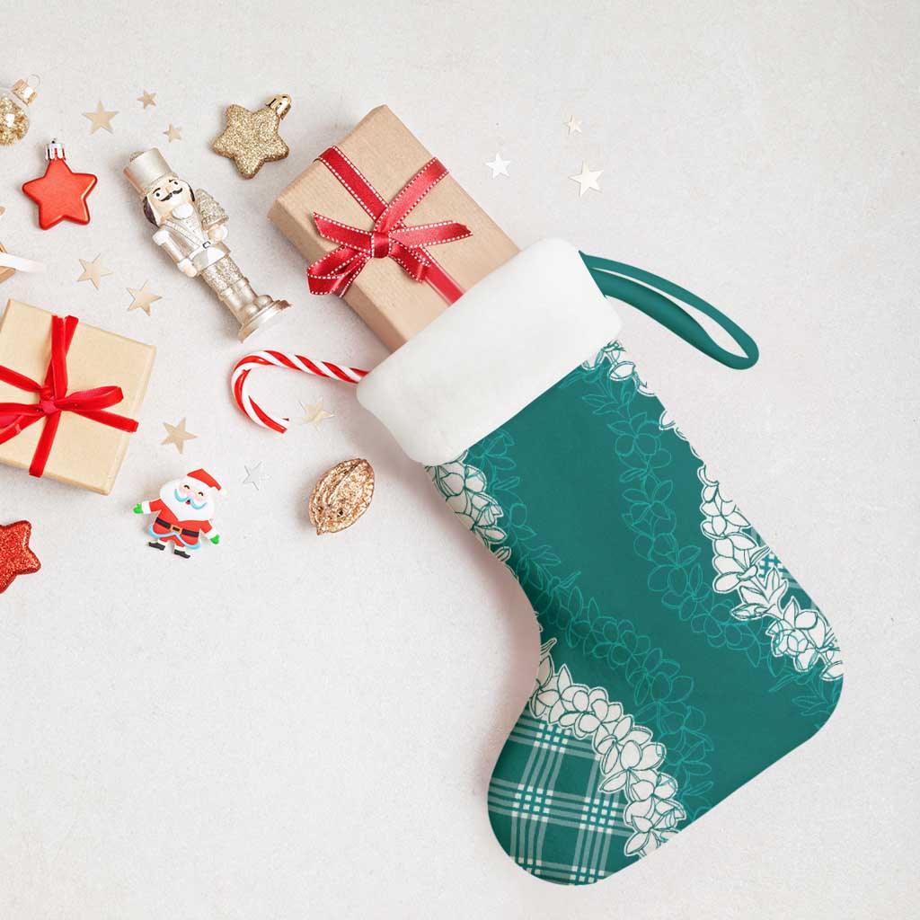 Hawaii Aloha Plumeria Lei Teal Palaka Christmas Stocking - Polynesian Pride