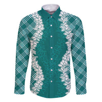 Hawaii Aloha Plumeria Lei Teal Palaka Family Matching Mermaid Dress and Hawaiian Shirt - Polynesian Pride