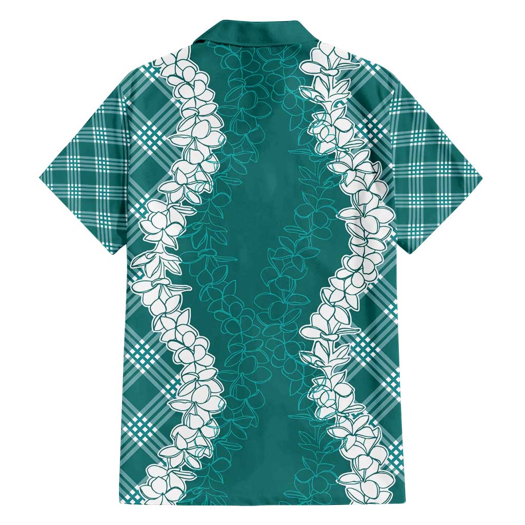 Hawaii Aloha Plumeria Lei Teal Palaka Family Matching Puletasi and Hawaiian Shirt - Polynesian Pride