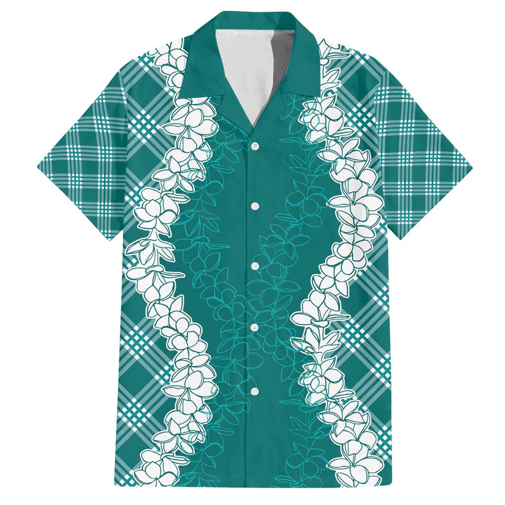 Hawaii Aloha Plumeria Lei Teal Palaka Family Matching Summer Maxi Dress and Hawaiian Shirt - Polynesian Pride