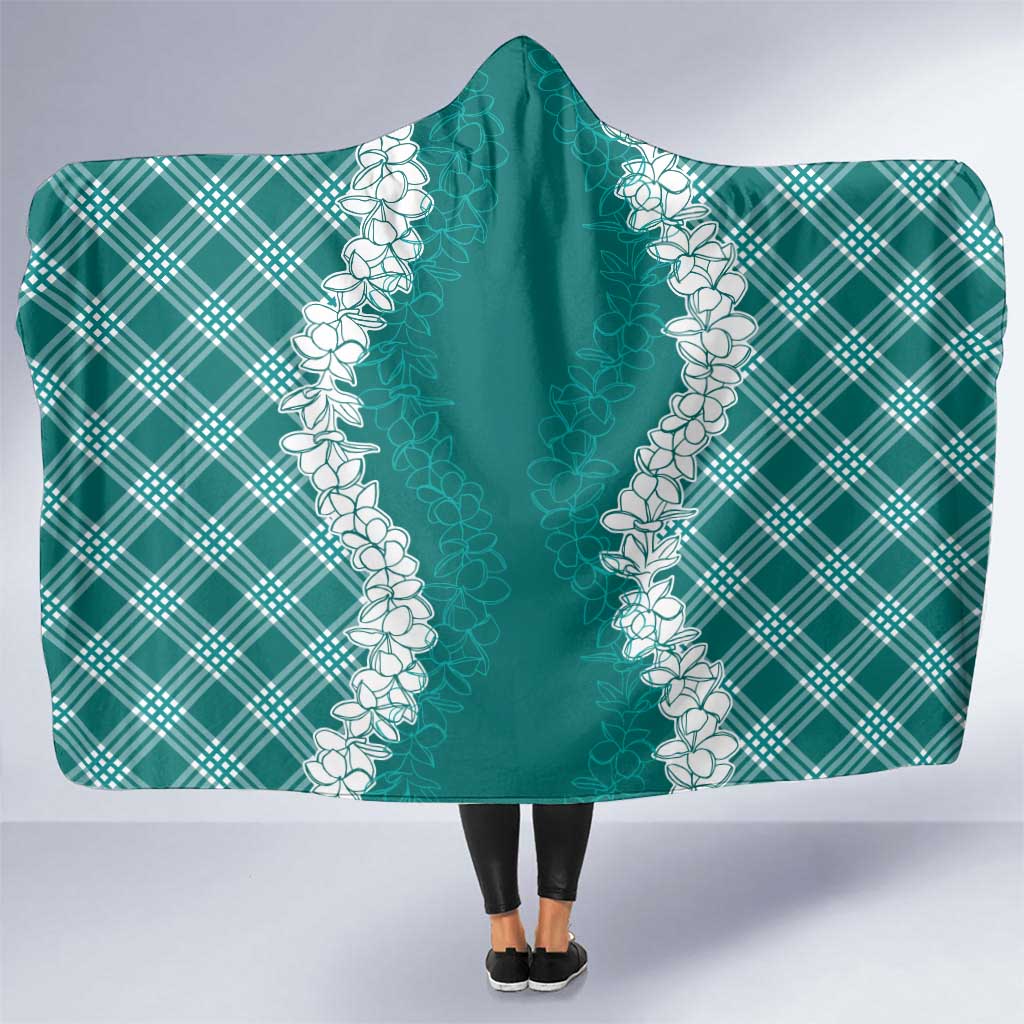 Hawaii Aloha Plumeria Lei Teal Palaka Hooded Blanket - Polynesian Pride