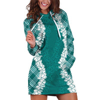 Hawaii Aloha Plumeria Lei Teal Palaka Hoodie Dress - Polynesian Pride