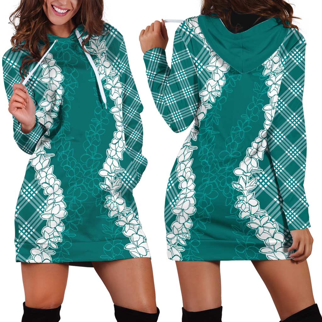 Hawaii Aloha Plumeria Lei Teal Palaka Hoodie Dress - Polynesian Pride
