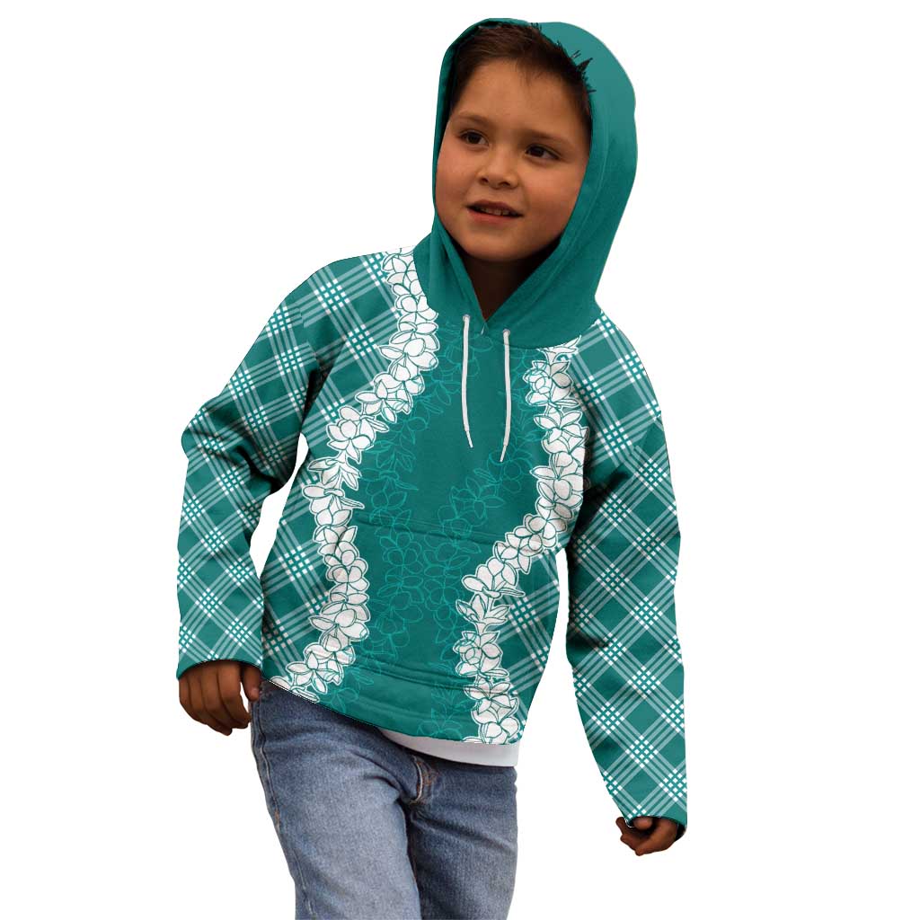 Hawaii Aloha Plumeria Lei Teal Palaka Kid Hoodie - Polynesian Pride