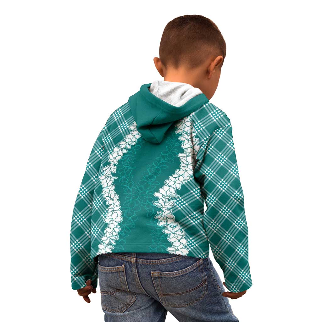 Hawaii Aloha Plumeria Lei Teal Palaka Kid Hoodie - Polynesian Pride