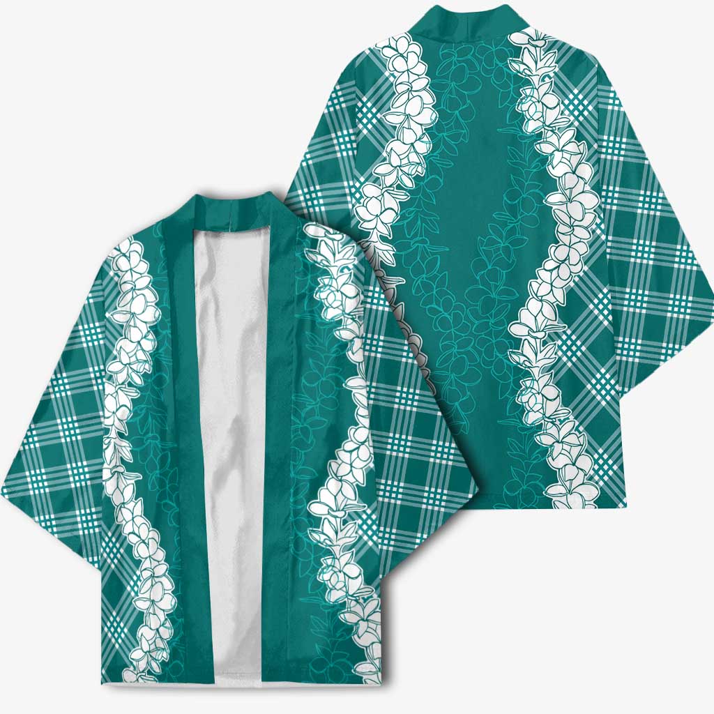 Hawaii Aloha Plumeria Lei Teal Palaka Kimono - Polynesian Pride