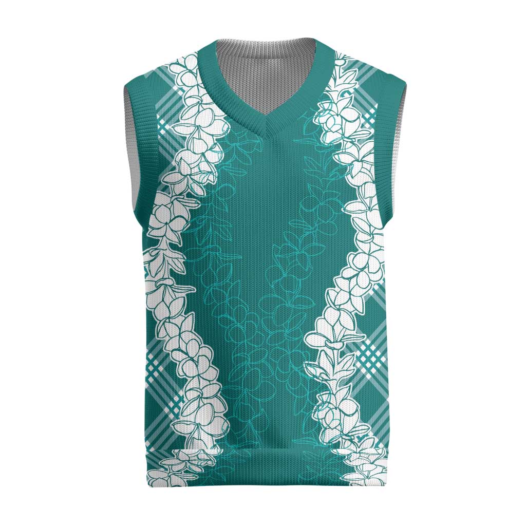 Hawaii Aloha Plumeria Lei Teal Palaka Christmas Knitted V-Neck Vest - Polynesian Pride