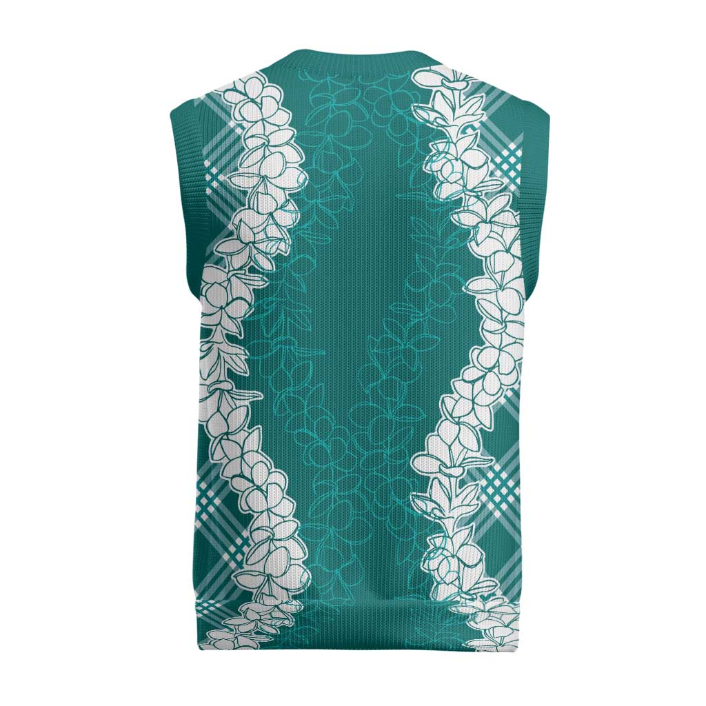 Hawaii Aloha Plumeria Lei Teal Palaka Christmas Knitted V-Neck Vest - Polynesian Pride