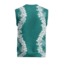 Hawaii Aloha Plumeria Lei Teal Palaka Christmas Knitted V-Neck Vest - Polynesian Pride