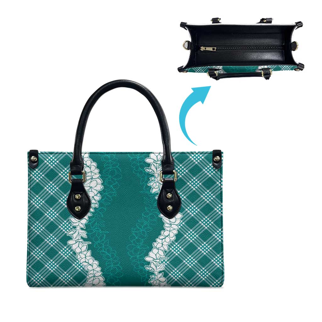 Hawaii Aloha Plumeria Lei Teal Palaka Leather Bag - Polynesian Pride