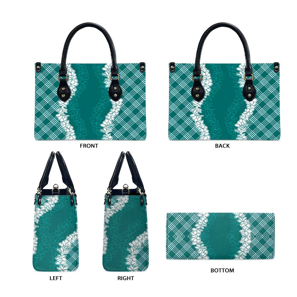 Hawaii Aloha Plumeria Lei Teal Palaka Leather Bag - Polynesian Pride
