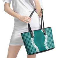Hawaii Aloha Plumeria Lei Teal Palaka Leather Tote Bag - Polynesian Pride