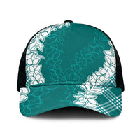 Hawaii Aloha Plumeria Lei Teal Palaka Mesh Trucker Cap - Polynesian Pride