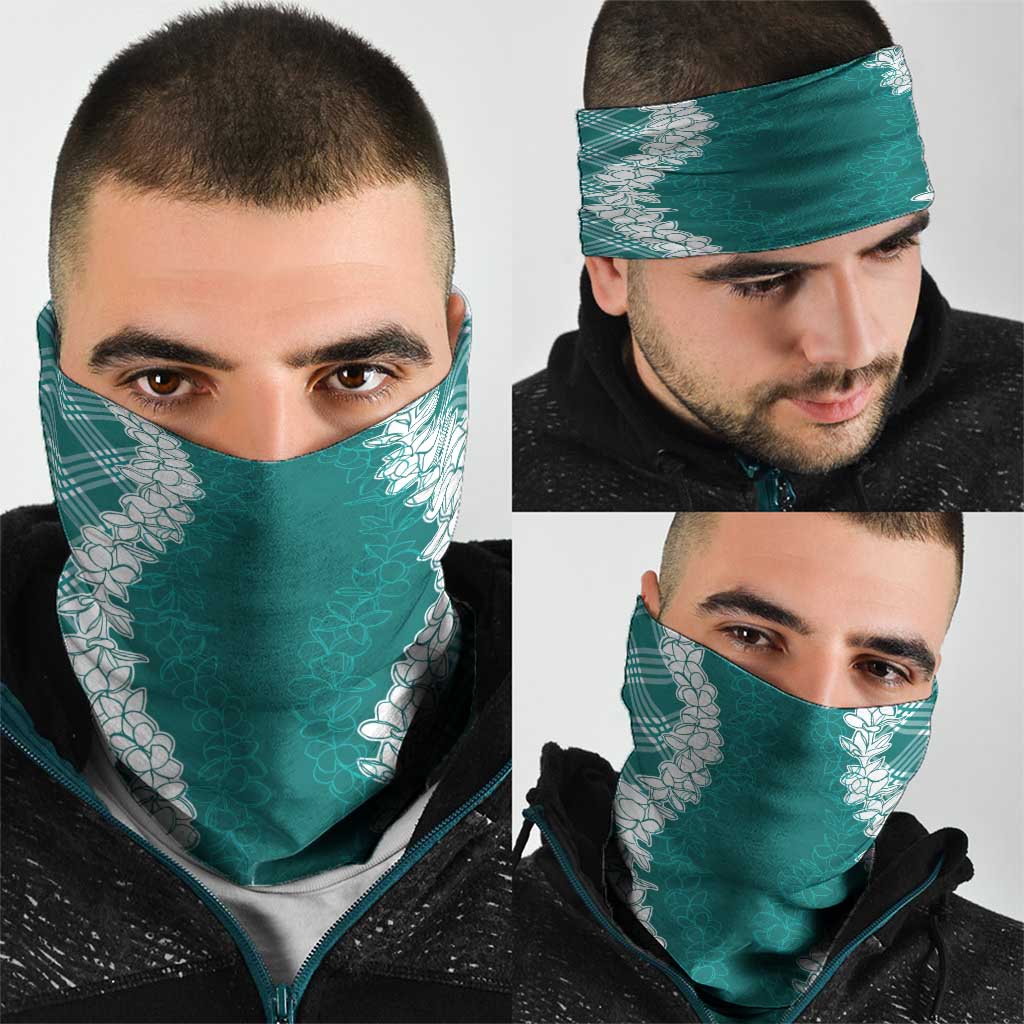 Hawaii Aloha Plumeria Lei Teal Palaka Neck Gaiter LT7 - Polynesian Pride