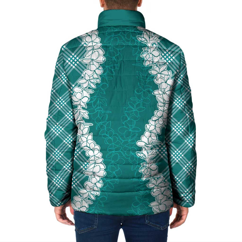 Hawaii Aloha Plumeria Lei Teal Palaka Padded Jacket - Polynesian Pride