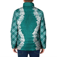 Hawaii Aloha Plumeria Lei Teal Palaka Padded Jacket - Polynesian Pride