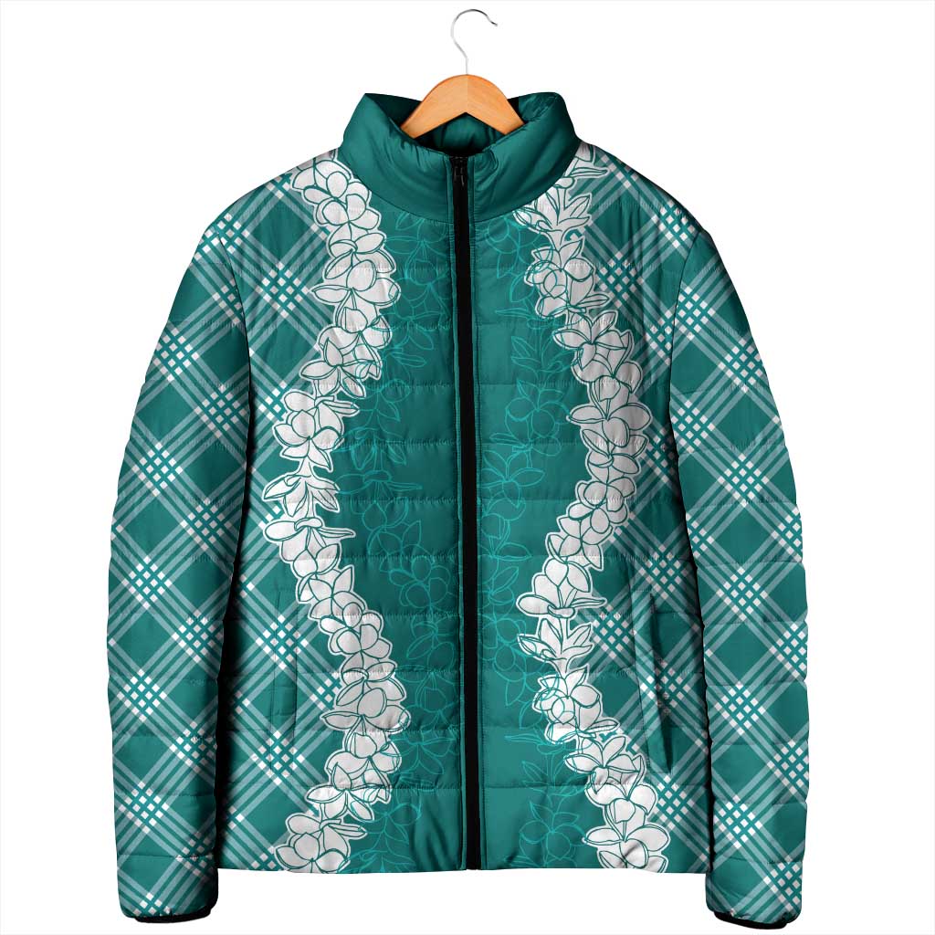 Hawaii Aloha Plumeria Lei Teal Palaka Padded Jacket - Polynesian Pride