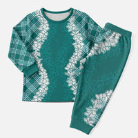 Hawaii Aloha Plumeria Lei Teal Palaka Christmas Pajama Set - Polynesian Pride