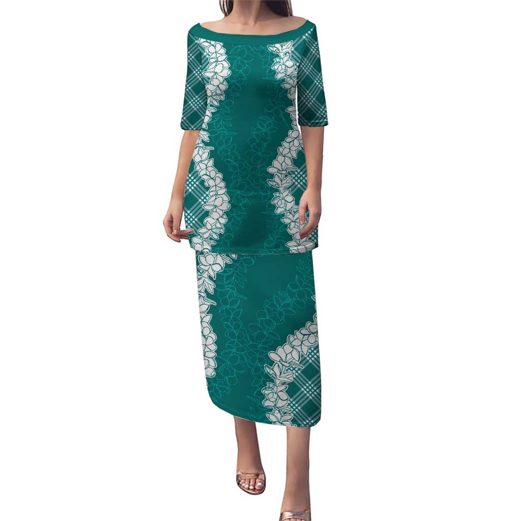 Hawaii Aloha Plumeria Lei Teal Palaka Puletasi - Polynesian Pride