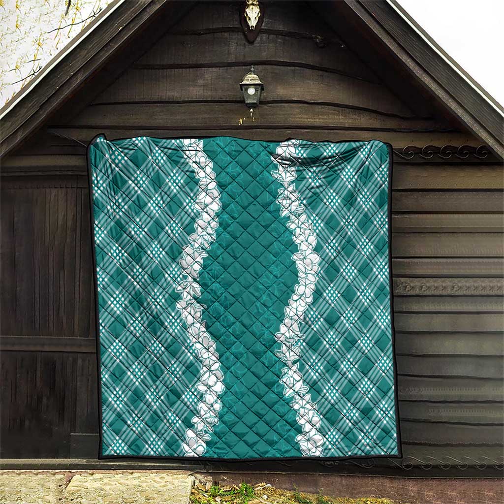 Hawaii Aloha Plumeria Lei Teal Palaka Quilt - Polynesian Pride