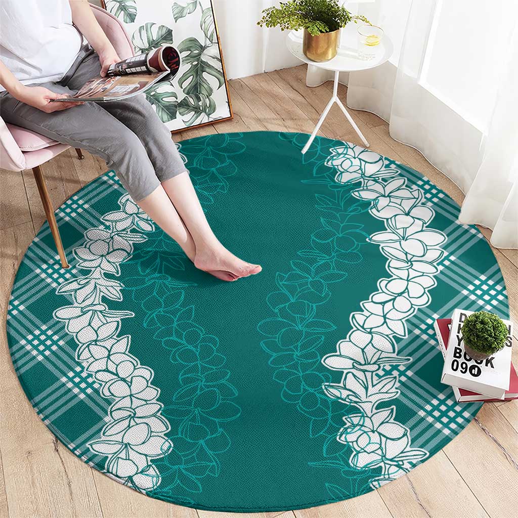 Hawaii Aloha Plumeria Lei Teal Palaka Round Carpet LT7 - Polynesian Pride