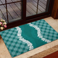 Hawaii Aloha Plumeria Lei Teal Palaka Rubber Doormat - Polynesian Pride