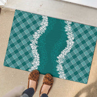 Hawaii Aloha Plumeria Lei Teal Palaka Rubber Doormat - Polynesian Pride